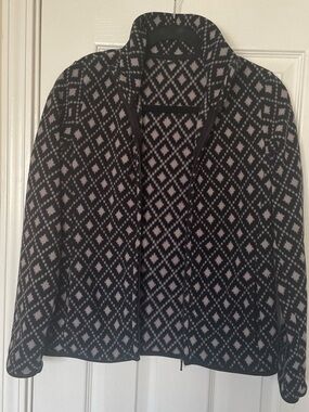 Uniqlo Black and Cream Diamond-Pattern Zip Jacket
